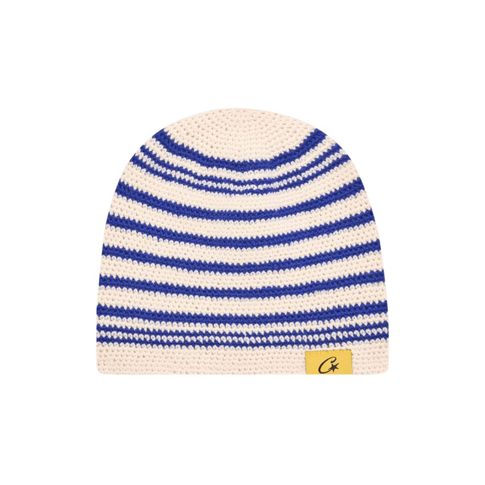 Crochet Beanie Striped Blue