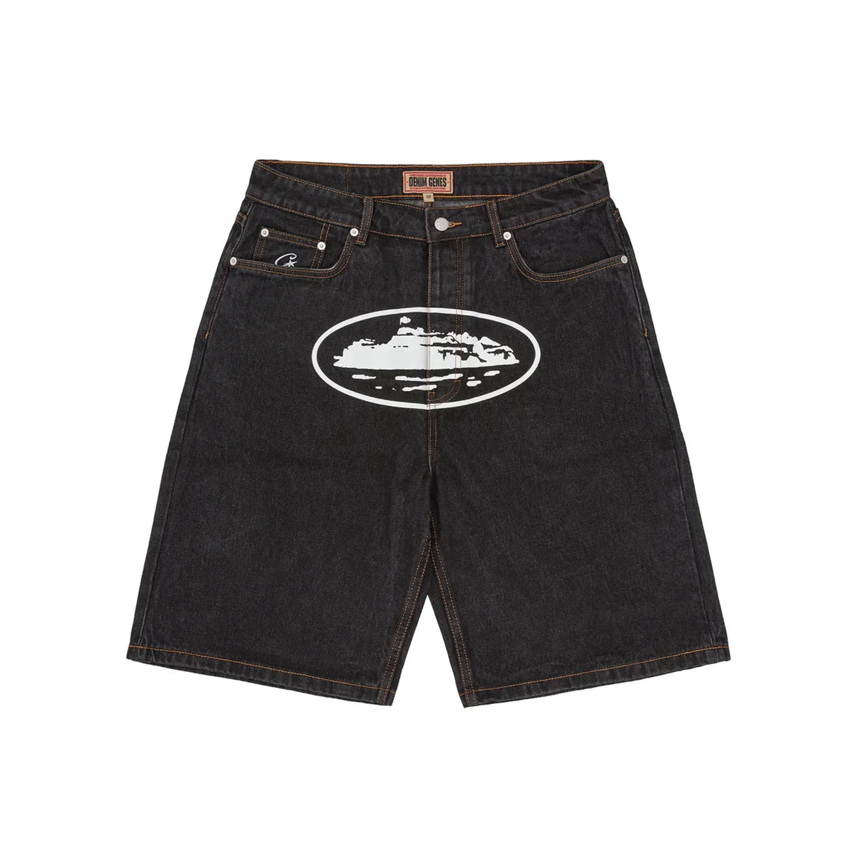 Corteiz Alcatraz Baggy Jean Shorts Washed Black