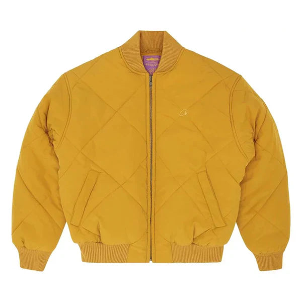 Corteiz Olde English Quilted Bomber Jacket Yellow
